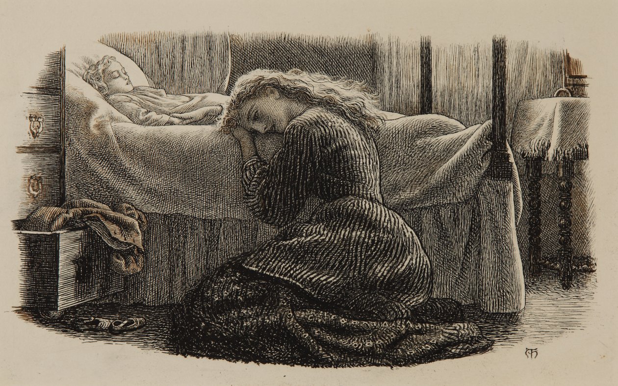 La muerte del niño más pequeño, c.1865 (tinta sobre papel) de Arthur Hughes