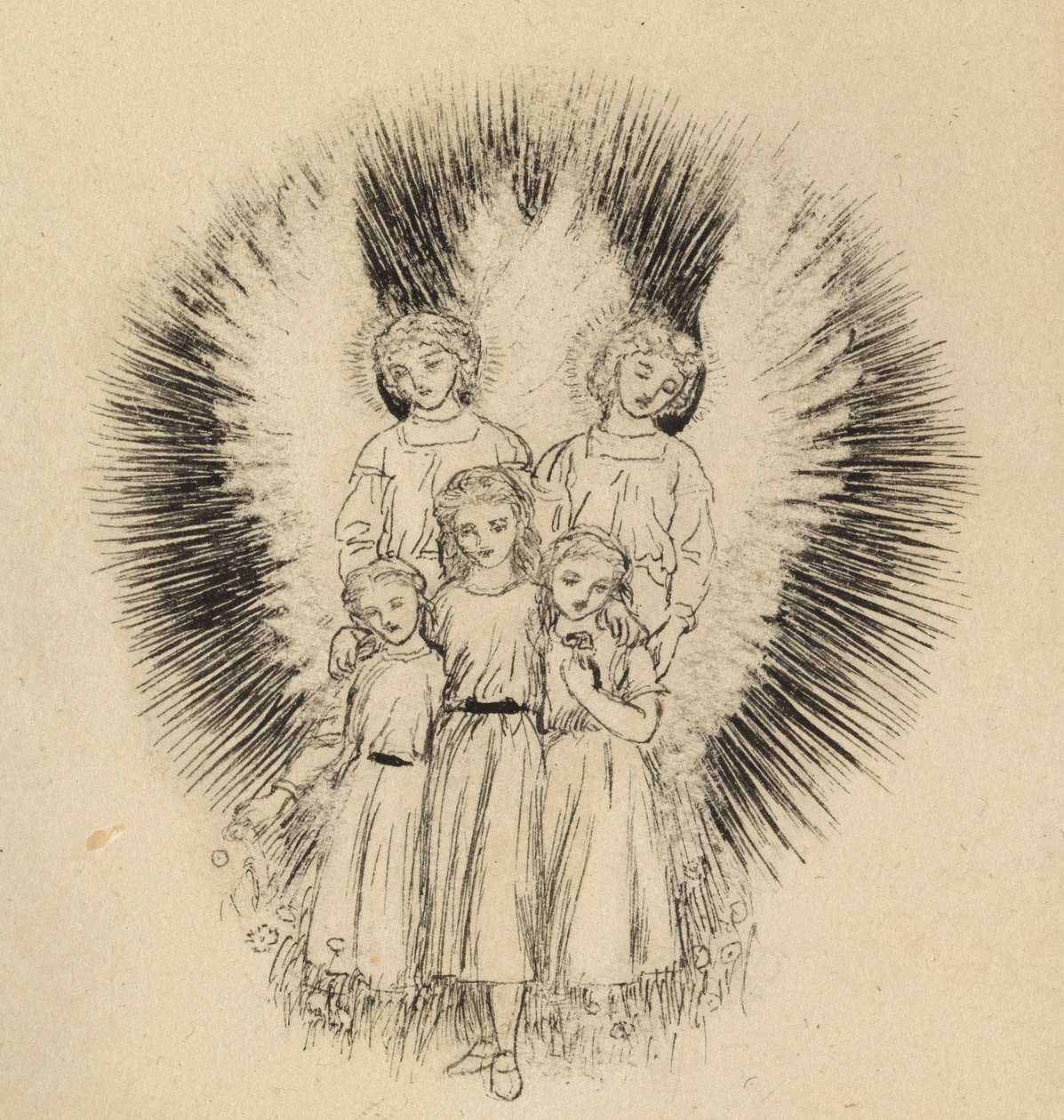 Tres niños pequeños en la vasta tierra de Arthur Hughes