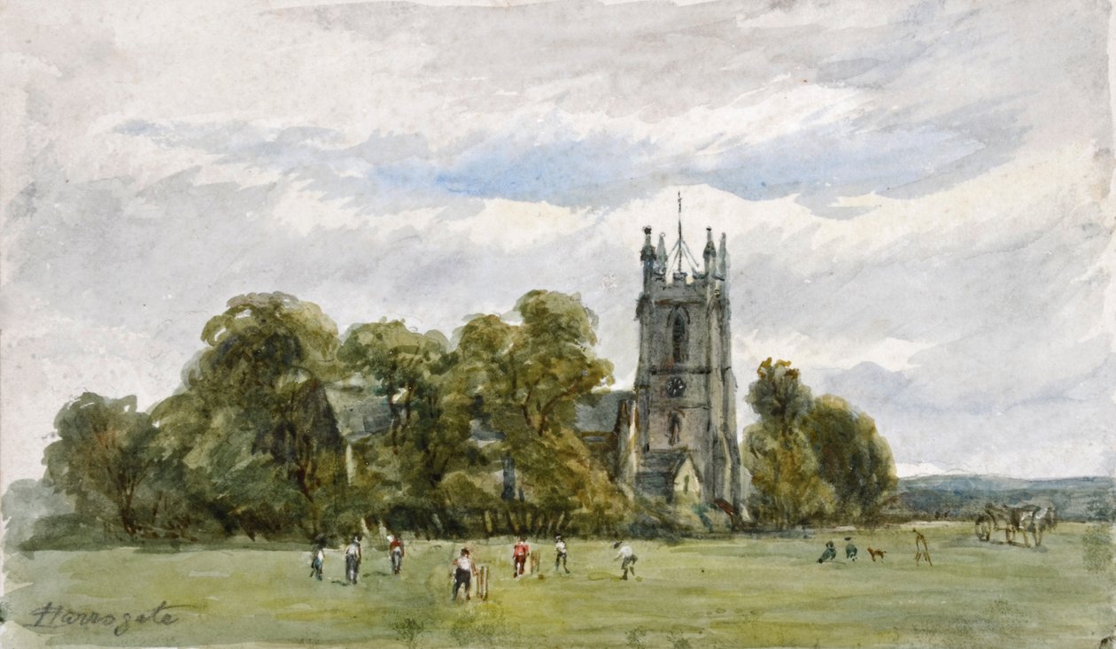 Cricket on the Stray, in front of Christ Church, High Harrogate (acuarela) de Arthur J. Stark