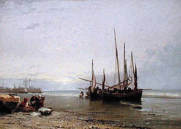 Lugres en la playa de Treport de Arthur Joseph Meadows