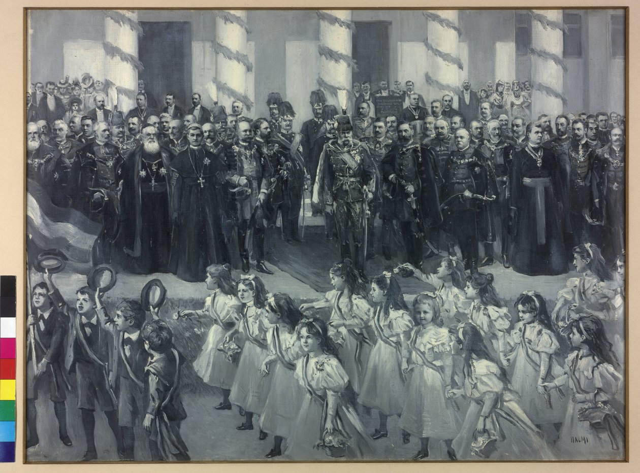 Homenaje de los escolares en Zagreb 1895 de Arthur Lajos Halmi