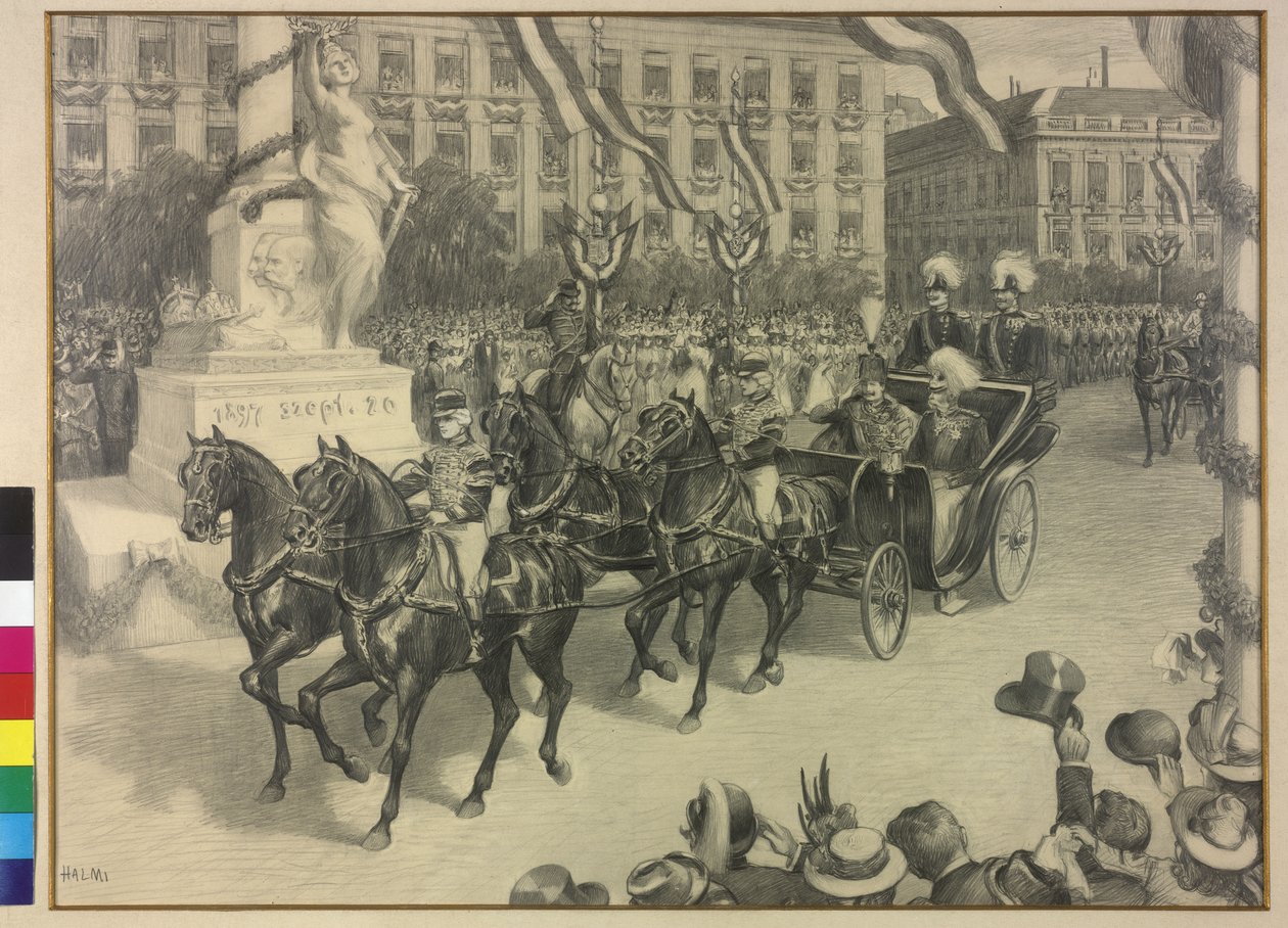 Traslado del emperador Guillermo II y el emperador Francisco José I en Budapest 1897 de Arthur Lajos Halmi