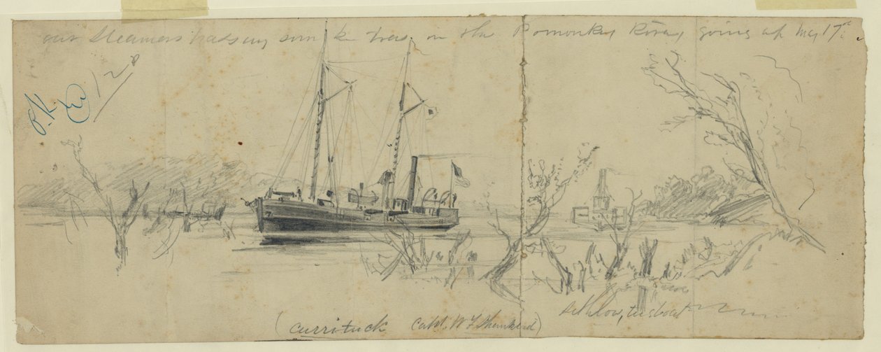 Nuestros vapores pasando árboles hundidos en el río Pomonkey de Arthur Lumley