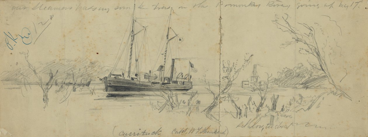 El USS Currituck y el remolcador Seth Low en el río Pamunkey, 1862 de Arthur Lumley