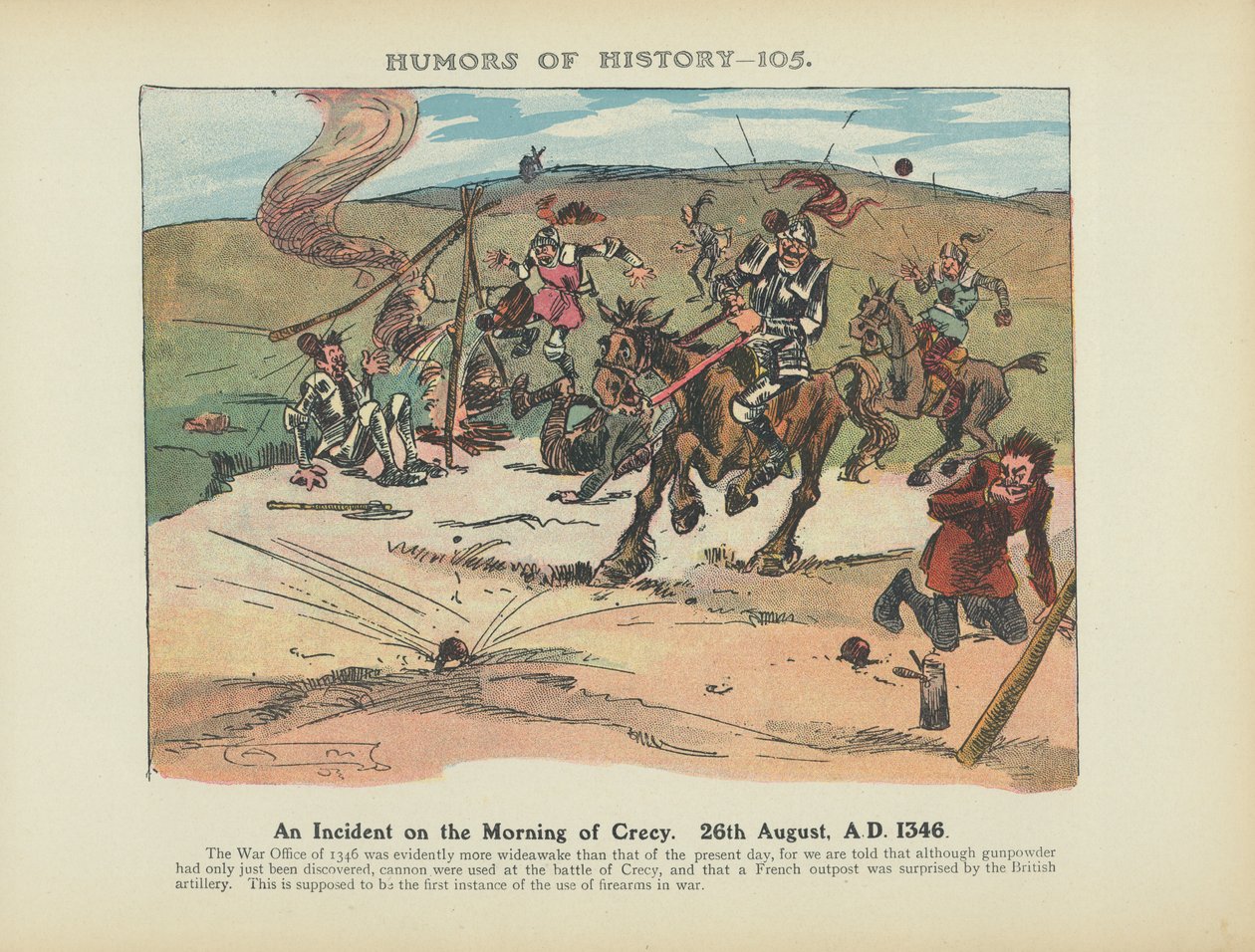 Un incidente en la mañana de Crecy. 26 de agosto de 1346 (litografía en color) de Arthur Moreland
