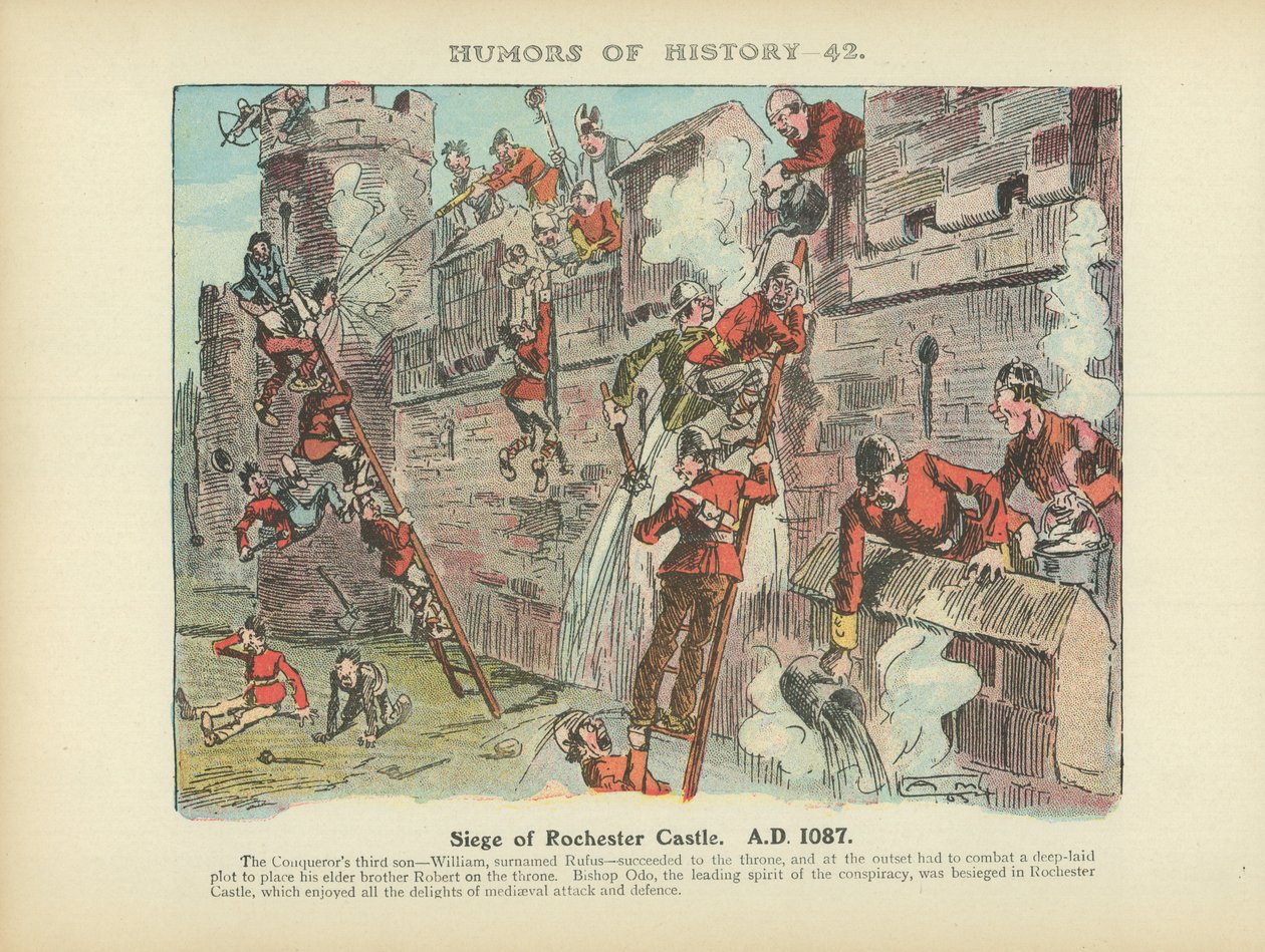 Asedio del castillo de Rochester. 1087 d.C. (litografía en color) de Arthur Moreland