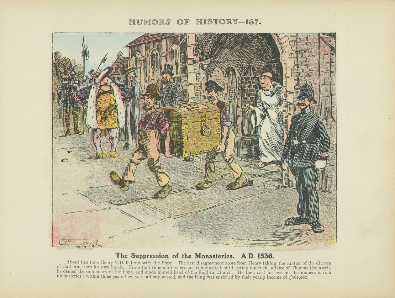 La supresión de los monasterios. 1536 d.C. (litografía en color) de Arthur Moreland