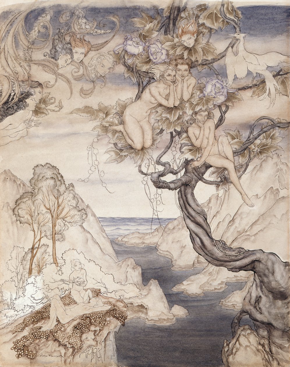 Una canción de hadas, dibujada para el Acto II, escena ii, de El sueño de una noche de verano de Arthur Rackham