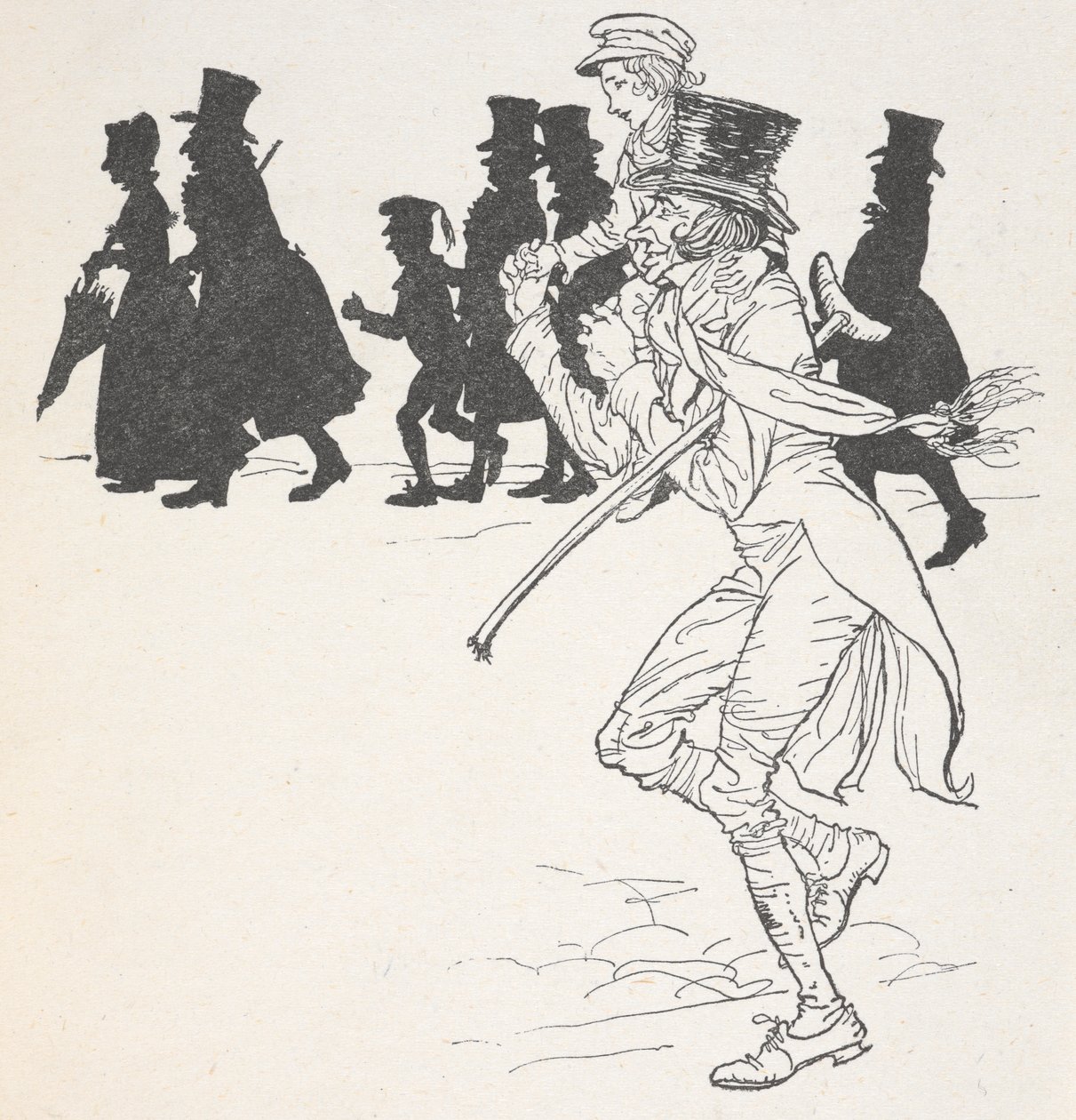 Un niño a hombros de un hombre de Arthur Rackham