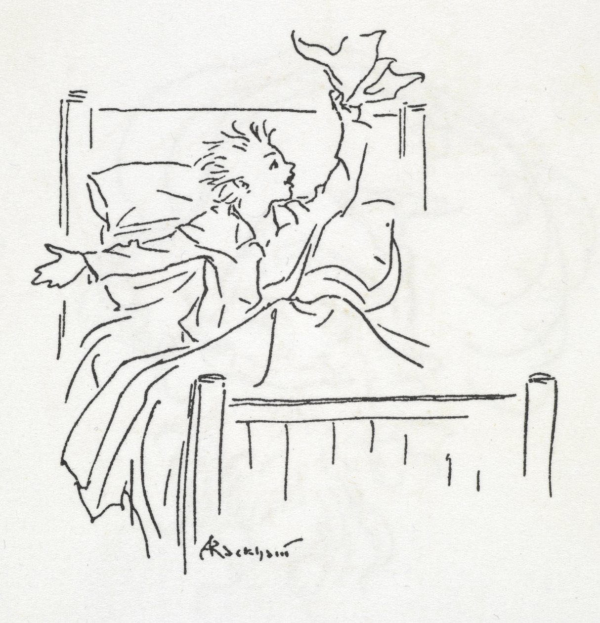 Un niño en la cama de Arthur Rackham