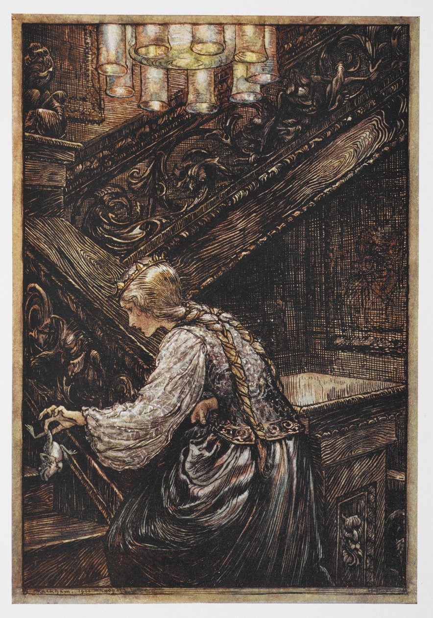 Una princesa con una rana de El Príncipe Rana. de Arthur Rackham