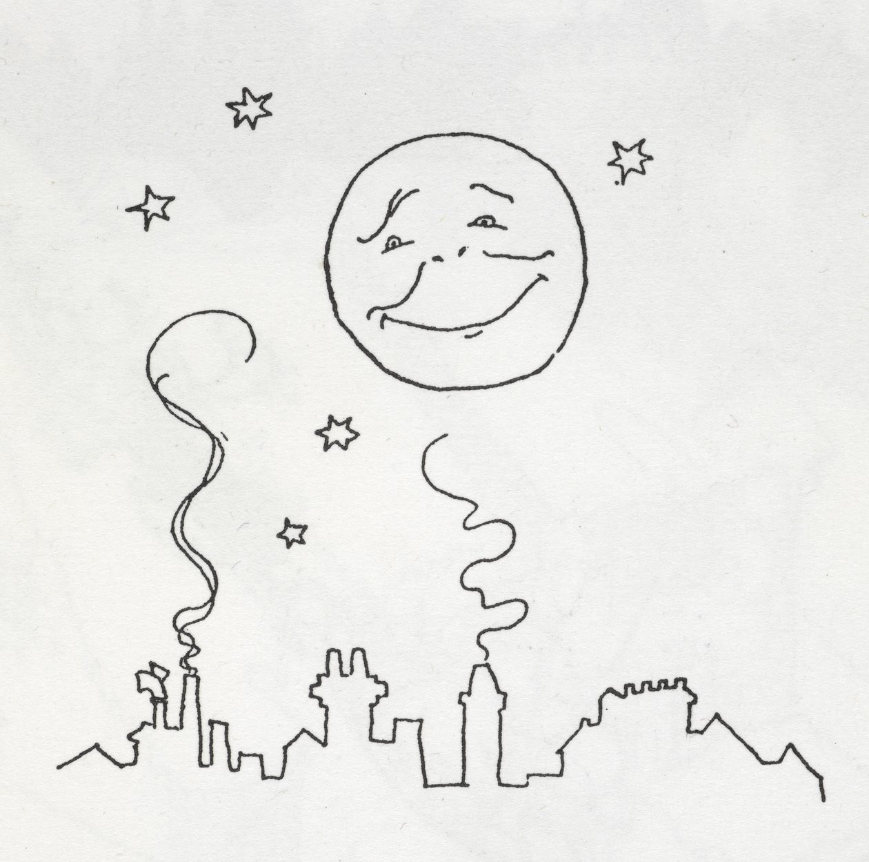 Una luna sonriente sobre los tejados de Arthur Rackham