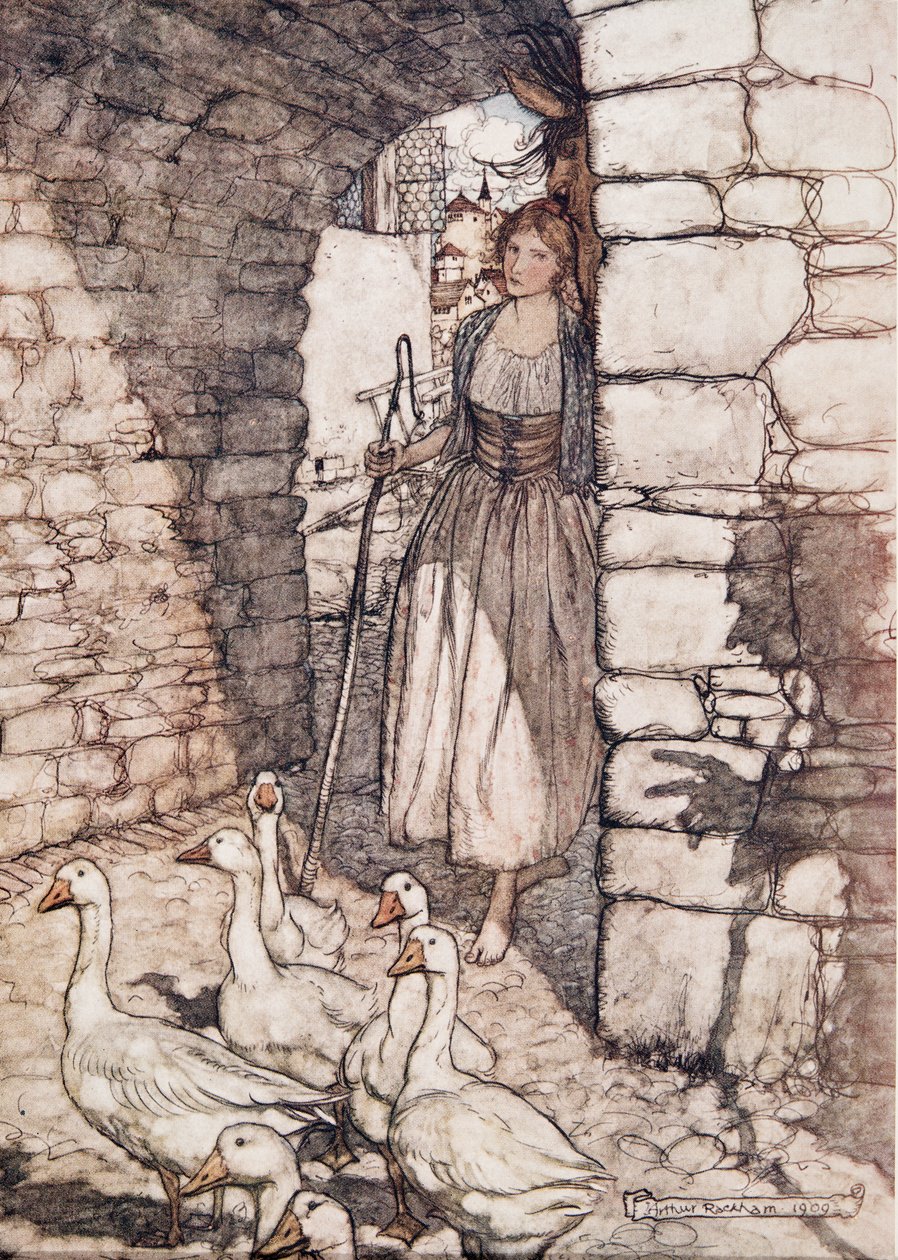 ¡Ay! Querido Falada, allí cuelgas, de Los cuentos de hadas de los hermanos Grimm, pub. 1909 de Arthur Rackham