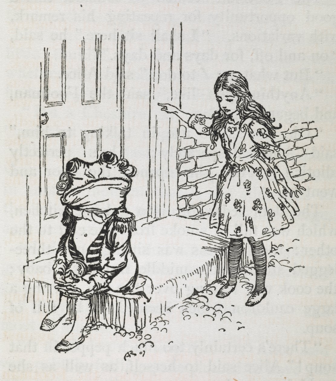 Alicia y una rana vestida de lacayo de Arthur Rackham