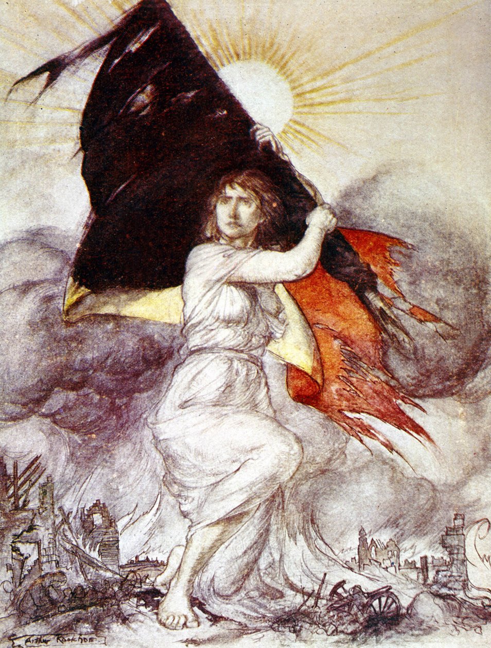 Alegoría de Bélgica durante la 1ª Guerra Mundial, dibujo de Arthur Rackham de Arthur Rackham