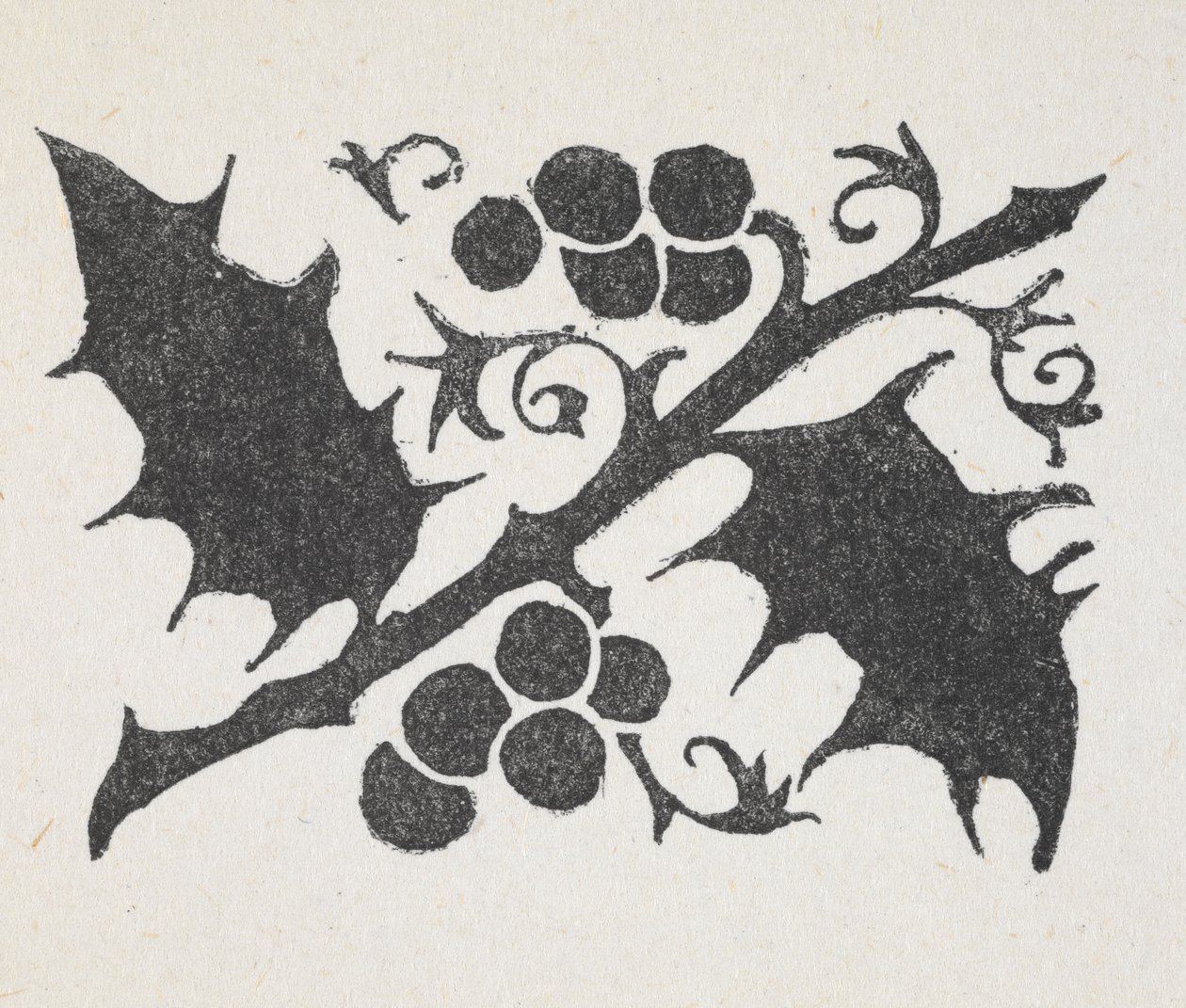 Impresión en blanco y negro de hojas y bayas de acebo de Arthur Rackham