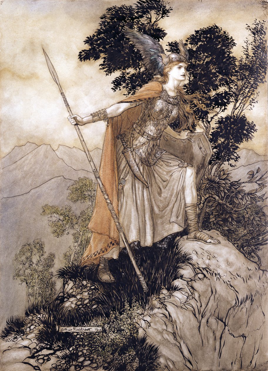 Brunilda, ilustración de El oro del Rin y la valquiria de Richard Wagner, 1910 de Arthur Rackham