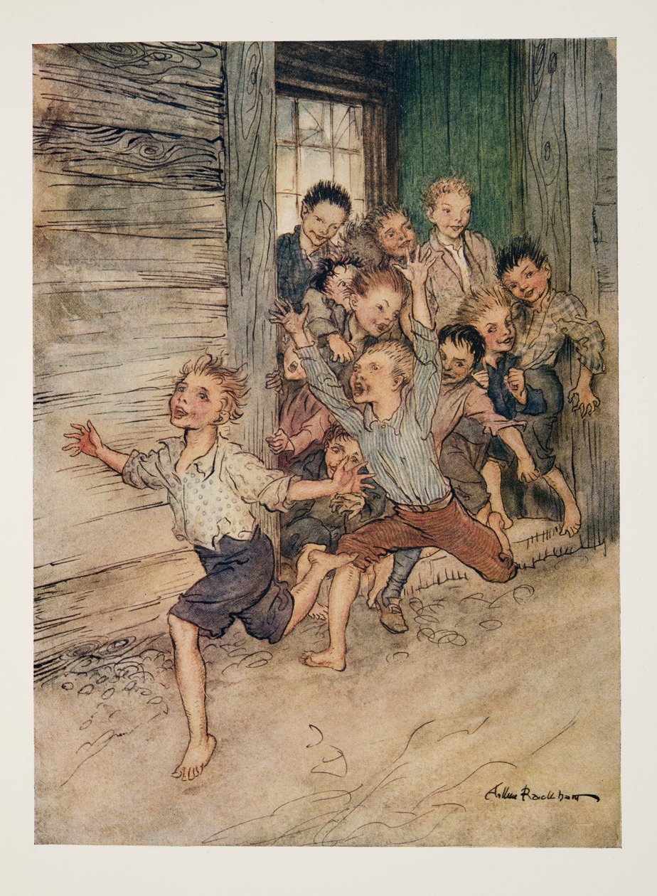 Estallando como una legión de pequeños demonios, de La leyenda de Sleepy Hollow de Washington Irving (1783 - 1859), pub. 1928 de Arthur Rackham