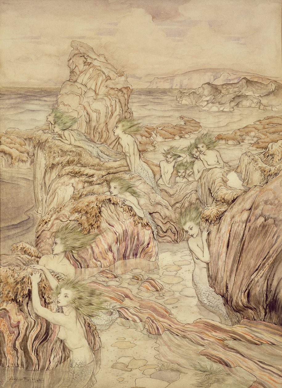 Hija del Mar, ilustración de Las Tres Manzanas de Oro, por Nathaniel Hawthorne de Arthur Rackham