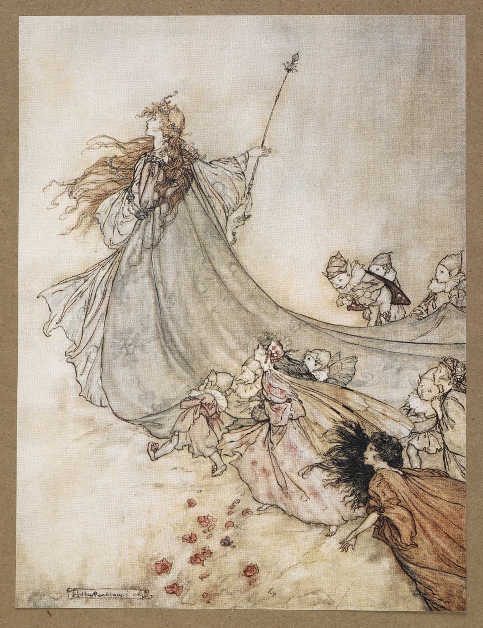 ... ¡Fuera hadas! Si me quedo más tiempo, nos casaremos".
Una escena de "Sueño de una noche de verano". de Arthur Rackham