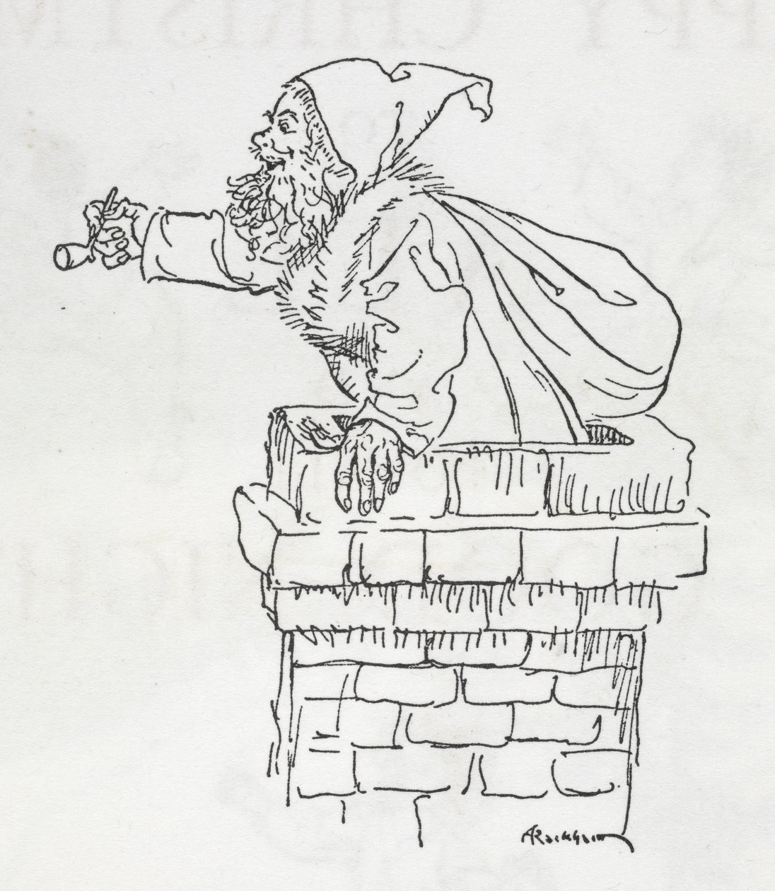 Papá Noel bajando por una chimenea de Arthur Rackham