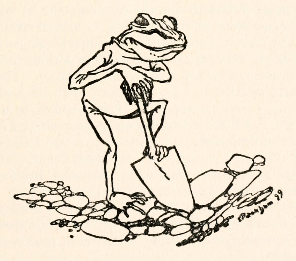 Rana con una pala, de Los viajes de Gulliver de Jonathan Swift de Arthur Rackham