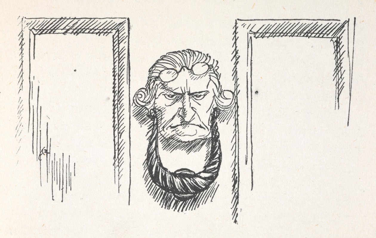 Aldaba con la cara de Scrooge de Arthur Rackham