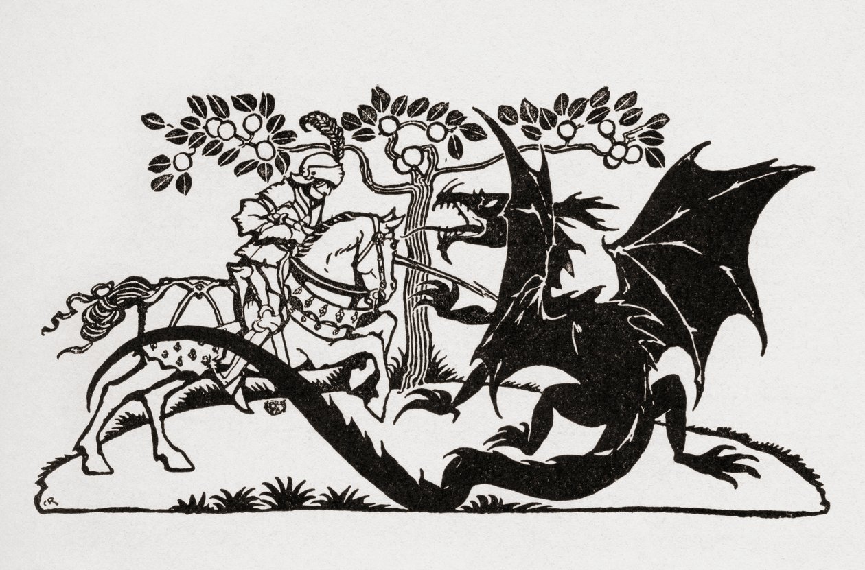 Jorge y el dragón. Del libro English Fairy Tales retold by F.A. Steel with illustrations by Arthur Rackham, publicado en 1927. de Arthur Rackham