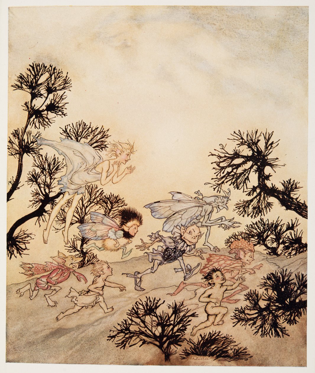 Ordena a mis duendes que les hagan crujir las articulaciones con convulsiones secas, ilustración de La Tempestad de William Shakespeare, pub. 1926 de Arthur Rackham