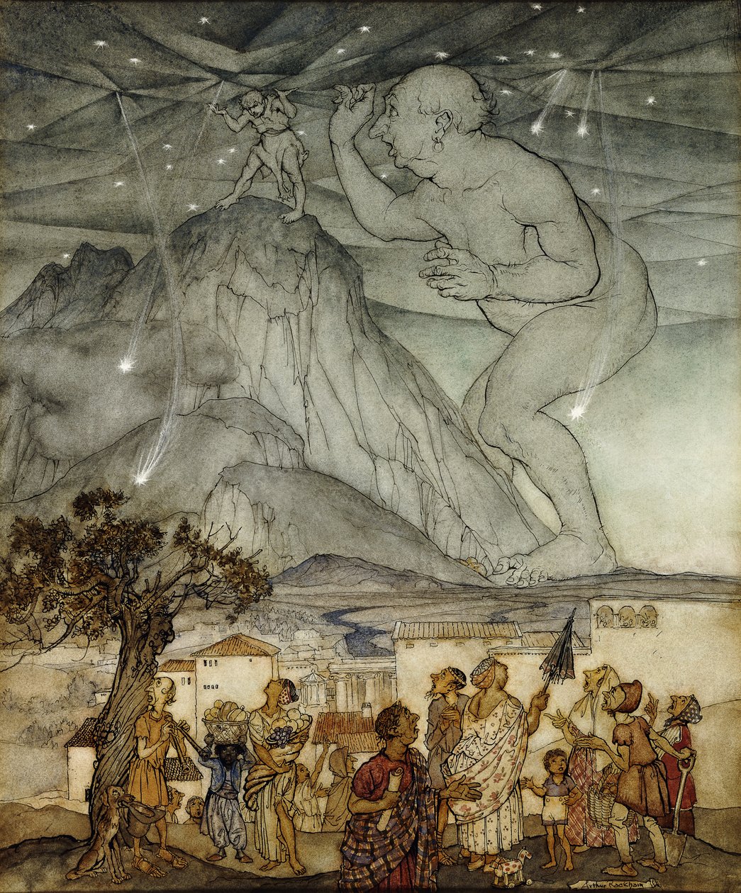 Hércules sosteniendo el cielo en lugar de Atlas, 1922 de Arthur Rackham