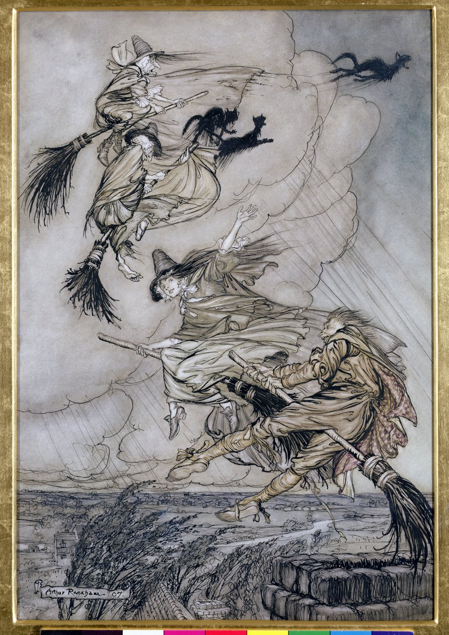 ¡Hey! ¡Arriba por la chimenea, muchacha! ¡Hey, después de ti! ilustración en The Ingoldsby Legends of Mirth and Marvels, 1907 de Arthur Rackham