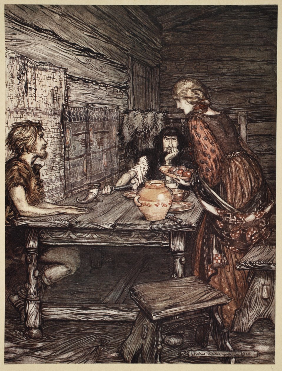 Hunding descubre la semejanza entre Siegmund y Sieglunde, ilustración de 