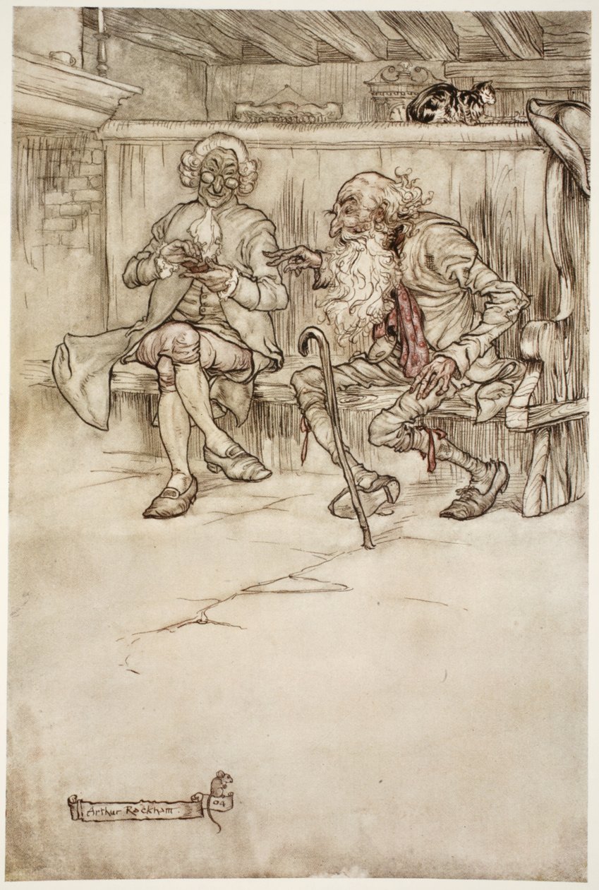 Incluso he hablado con Rip Van Winkle yo mismo, quien, cuando lo vi por última vez, era un anciano muy vulnerable., de Rip Van Winkle de Washington Irving, pub. 1910 de Arthur Rackham
