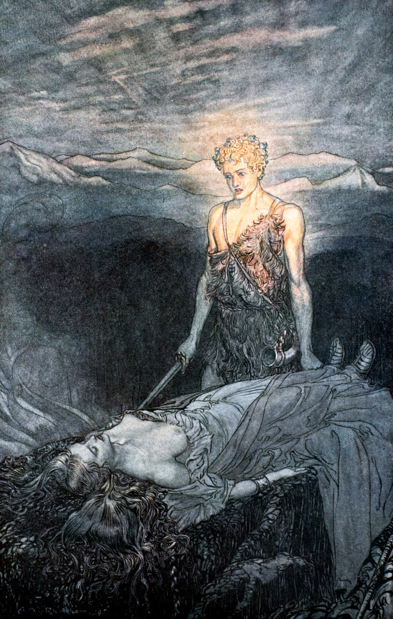 Ilustración de Sigfrido y el ocaso de los dioses de Arthur Rackham