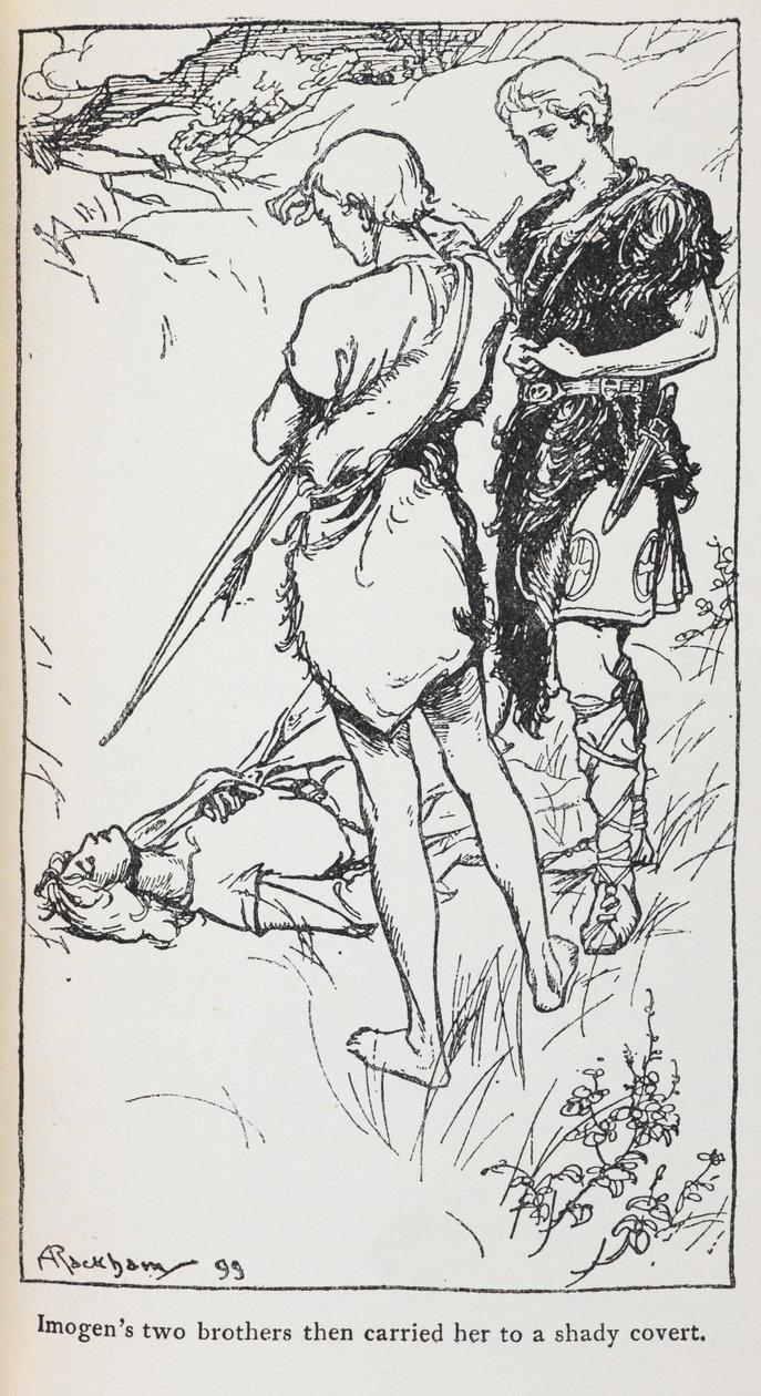 Ilustración de Imogen y sus hermanos de Cymbeline. de Arthur Rackham