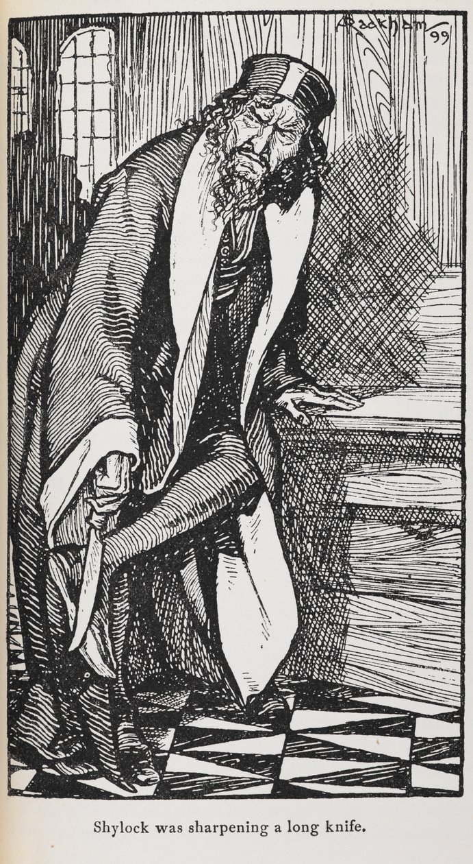 Ilustración de Shylock de El mercader de Venecia de Arthur Rackham