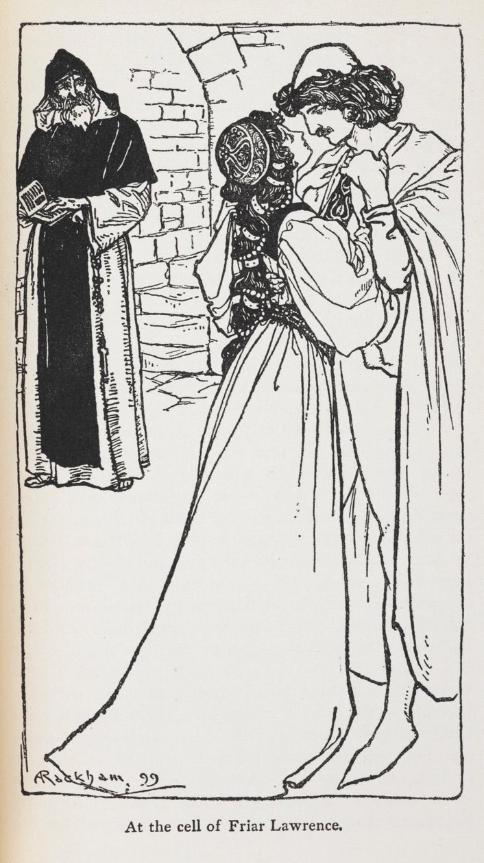 Ilustración de los enamorados de Romeo y Julieta. de Arthur Rackham