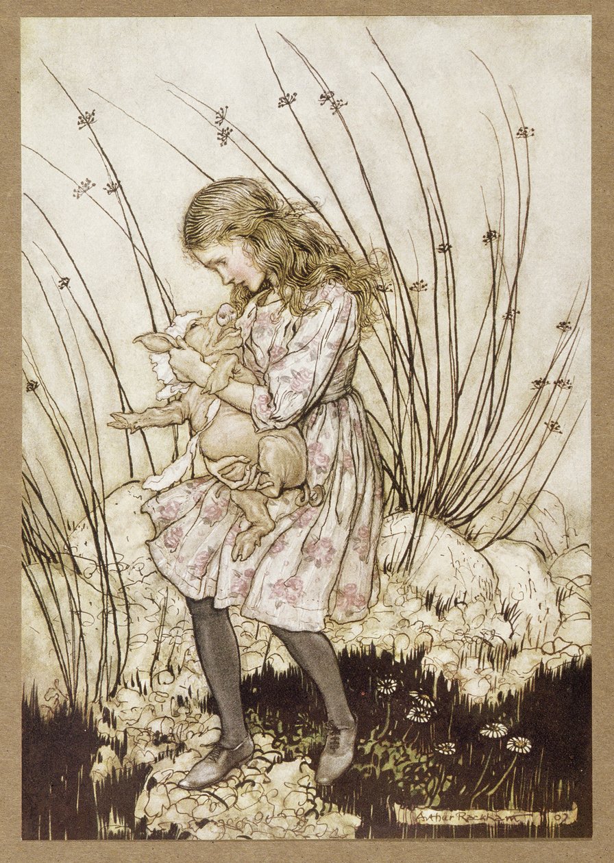 "Gruñó de nuevo tan violentamente que ella miró su rostro con cierta alarma", de Las aventuras de Alicia en el país de las maravillas, de Lewis Carroll, pub. 1907 de Arthur Rackham