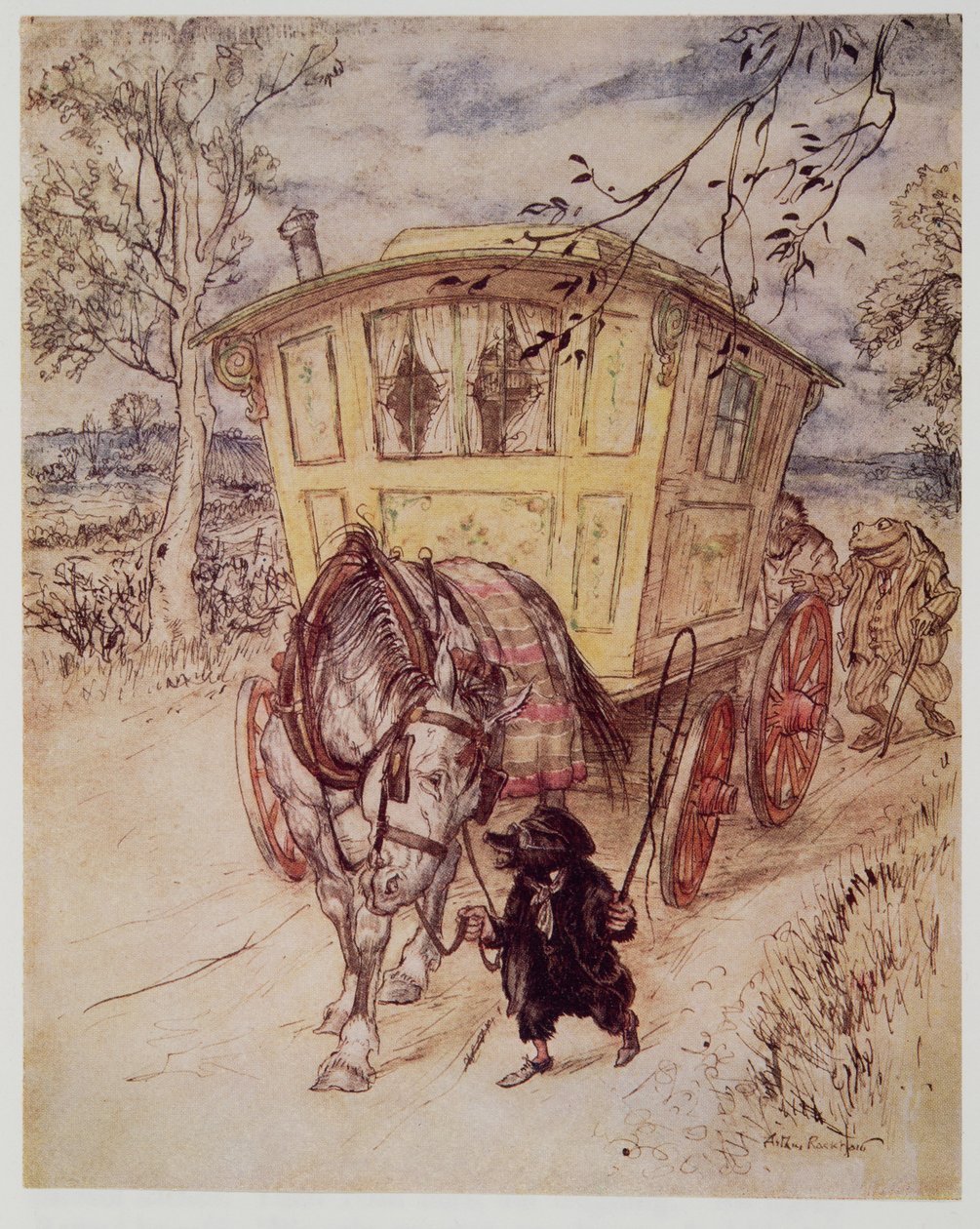 Era una tarde dorada: el olor del polvo que levantaban era rico y satisfactorio, de El viento en los sauces de Kenneth Grahame (1859 - 1932), pub. 1940 de Arthur Rackham