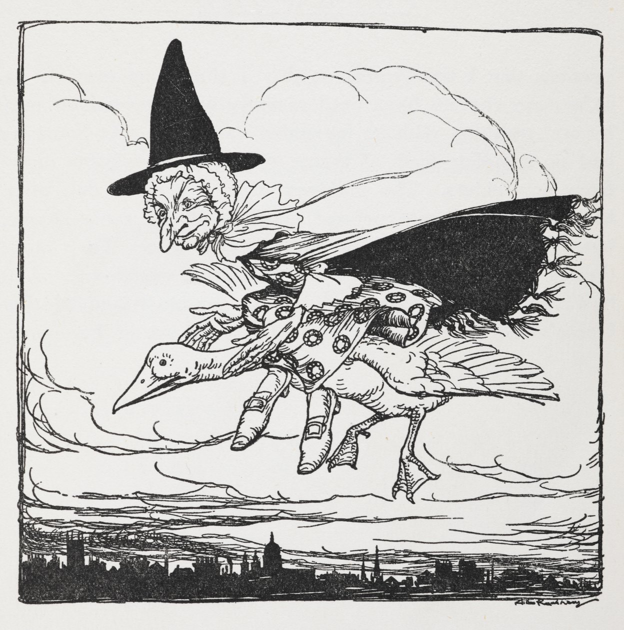 Mamá Ganso volando sobre un ganso. de Arthur Rackham