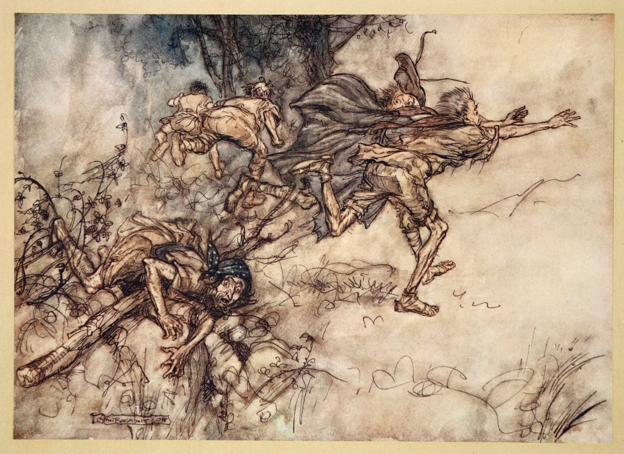 ¡Oh monstruoso! ¡Oh extraño! estamos encantados. ¡Recen, maestros! ¡huyan, maestros! ¡Ayuda!, ilustración de 