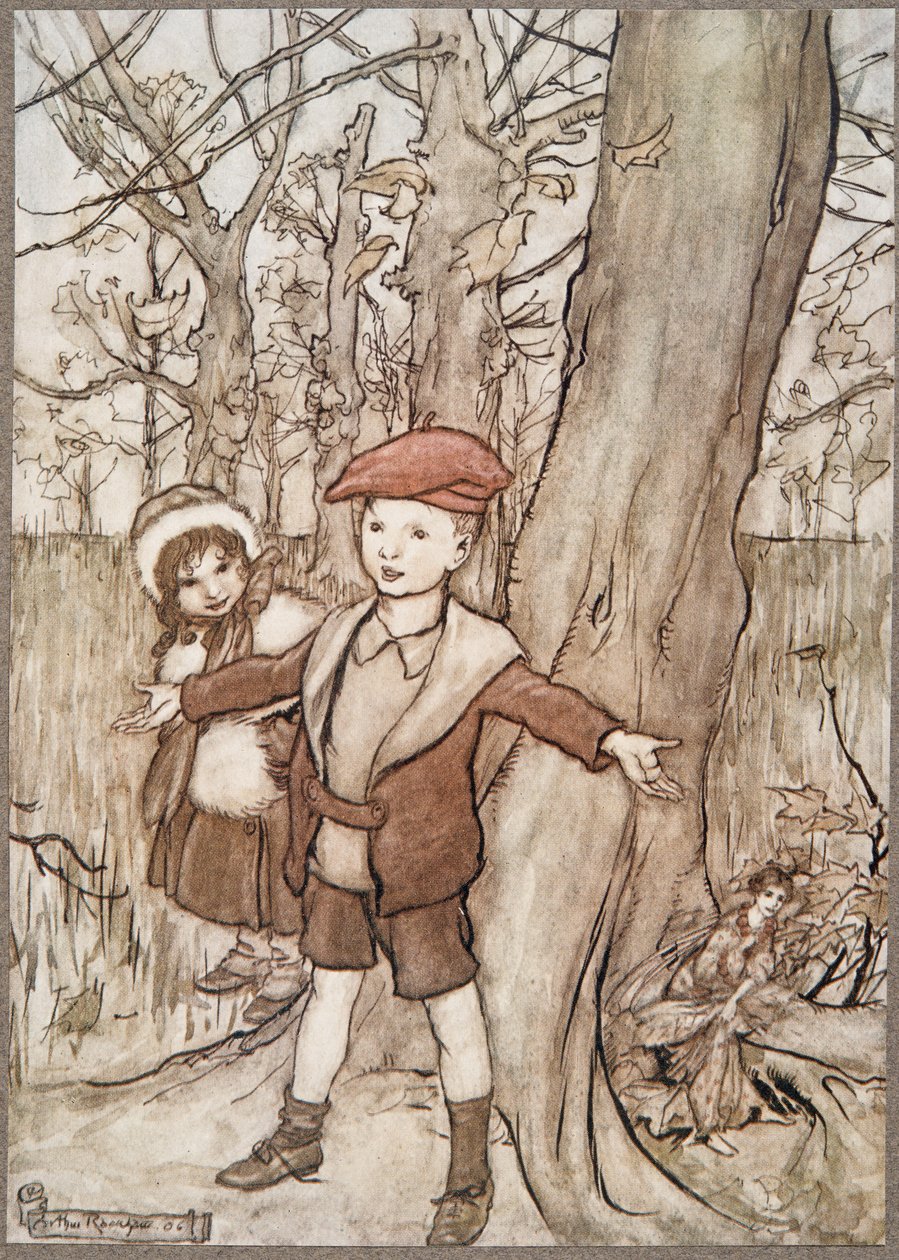Un día fueron escuchados por un hada .. , de Peter Pan en los Jardines de Kensington por J M Barrie (1860 - 1937), pub. 1906 de Arthur Rackham