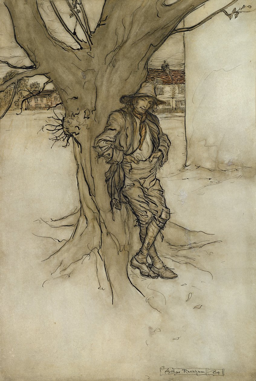 El hijo de Rip, un contrapunto preciso de sí mismo, mientras subía la montaña, 1904 de Arthur Rackham