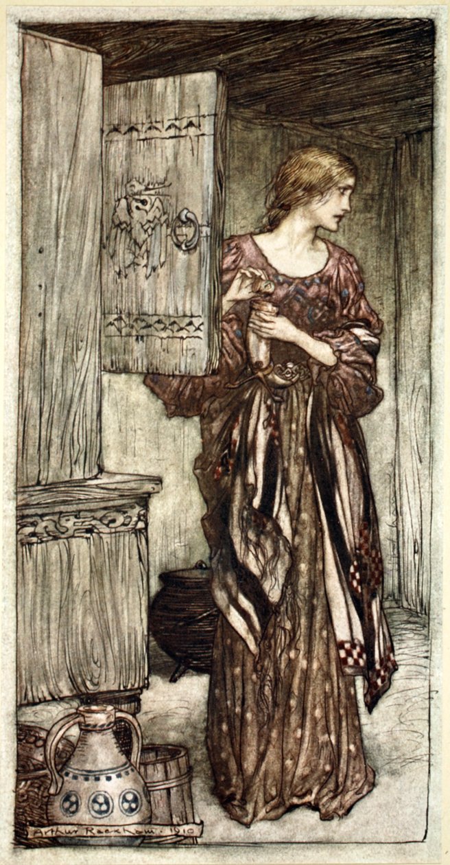 Sieglinde prepara la bebida de Hunding para la noche de Arthur Rackham