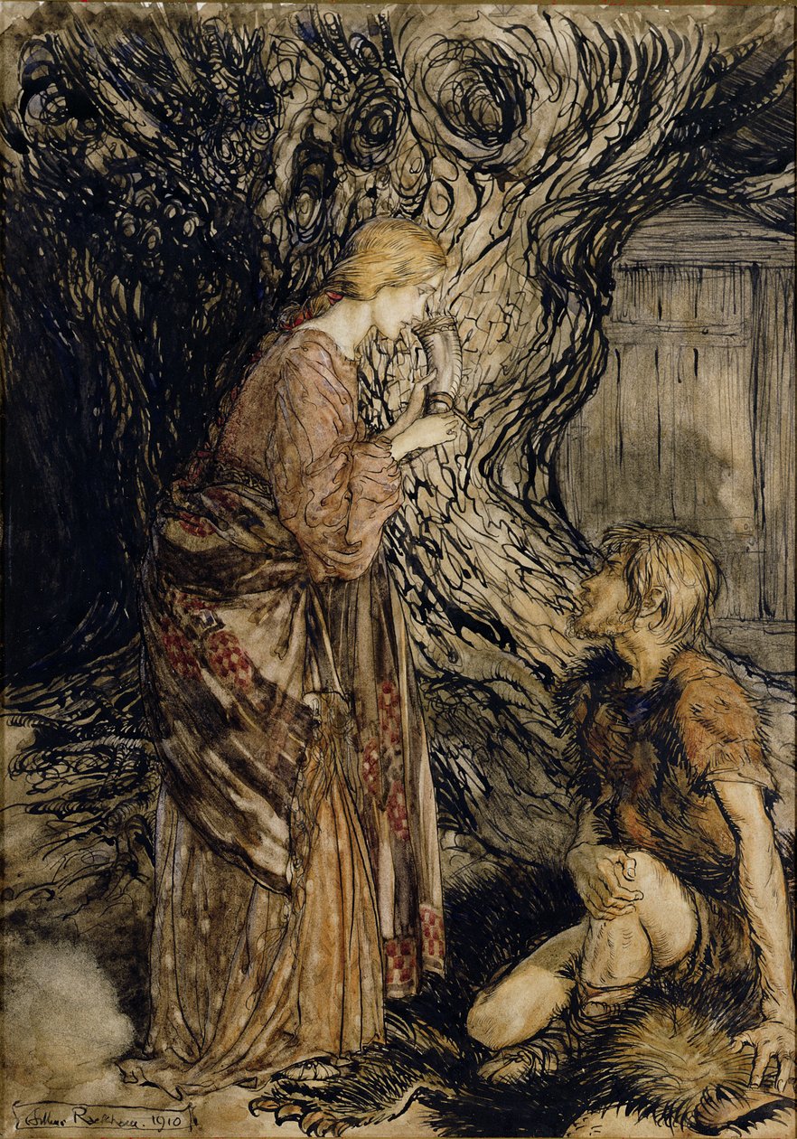 Siegmund y Sieglinde, ilustración de El oro del Rin y La valquiria de Richard Wagner, Heinemann, 1910 de Arthur Rackham