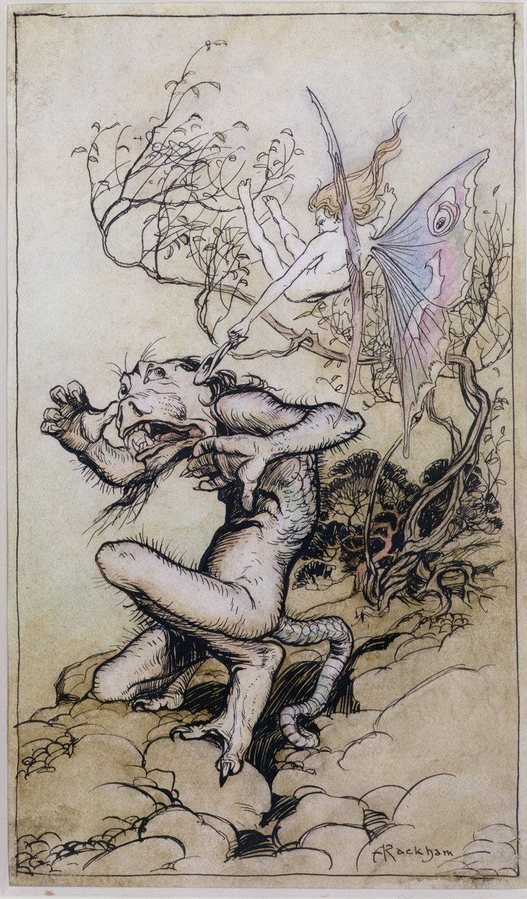 Duende y Monstruo, una ilustración de Cuentos de Shakespeare por Charles y Mary Lamb de Arthur Rackham