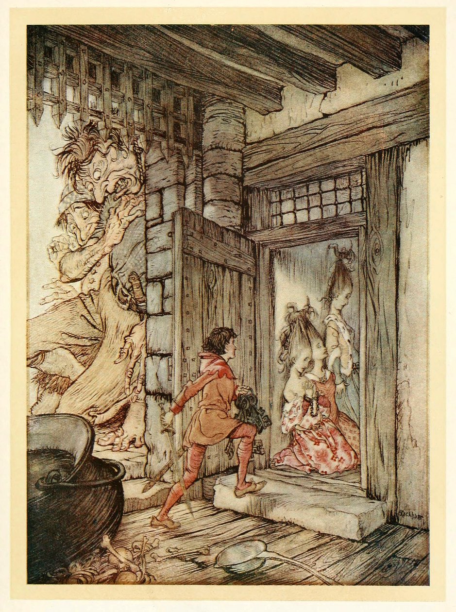 Tomando las llaves del castillo, Jack abrió todas las puertas, de Cuentos de hadas ingleses de Arthur Rackham