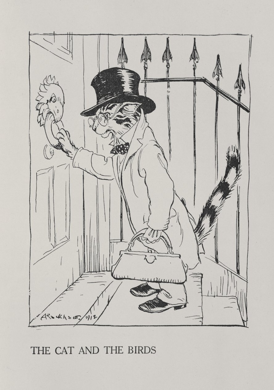 El gato y los pájaros, ilustración de 