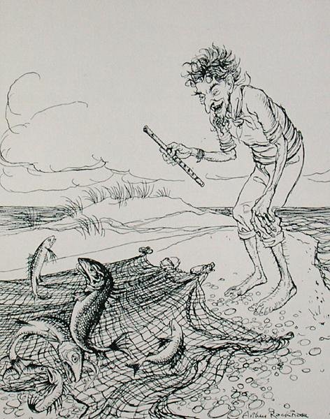 El pescador tocando la flauta, ilustración de 