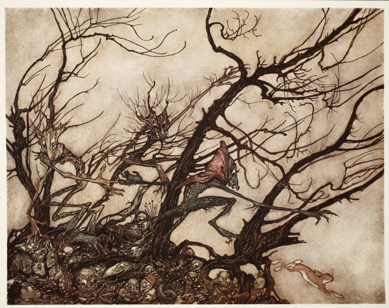 Los indios los consideraban la morada de los espíritus., de Rip Van Winkle por Washington Irving, pub. 1910 de Arthur Rackham